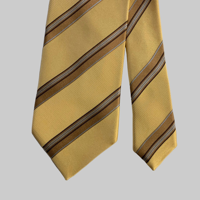 ERMENEGILDO ZEGNA One Size Gold Khaki Diagonal Stripe Silk Tie