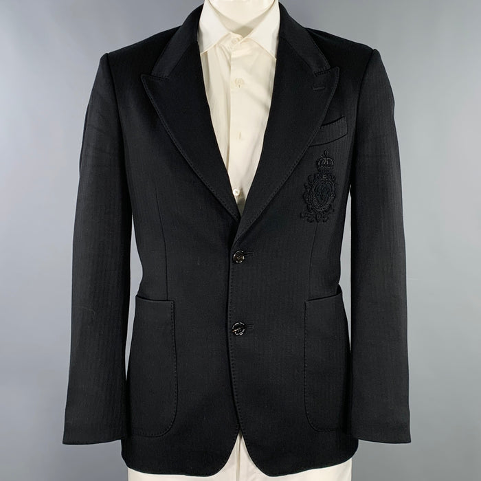 DOLCE & GABBANA Size 42 Black Herringbone Viscose Blend Sport Coat