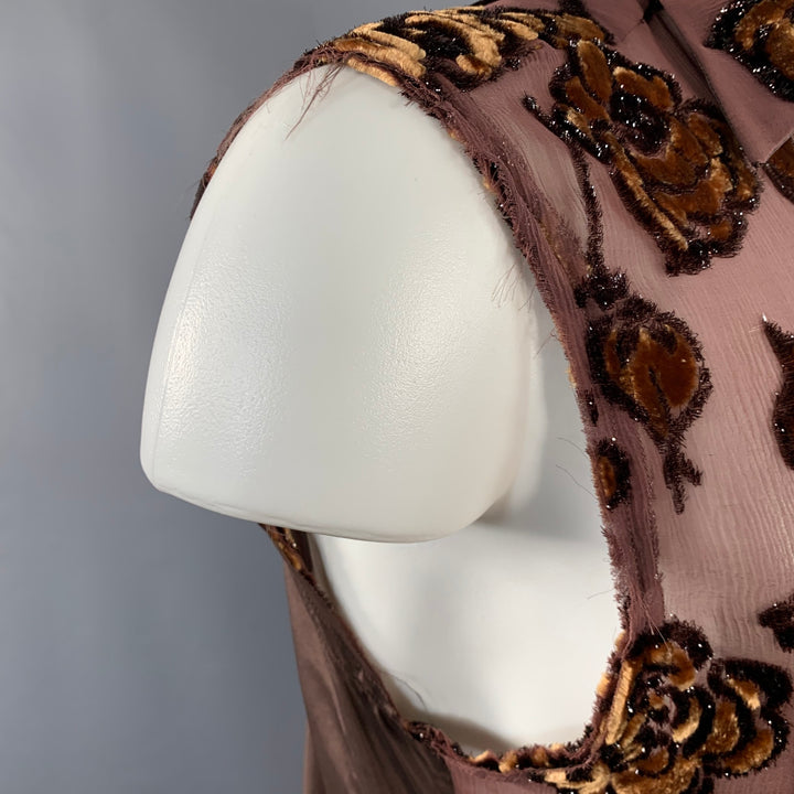 DRIES VAN NOTEN Size 36 Brown Tan Floral Viscose Silk Blend Velour Tank Top