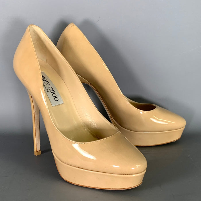 JIMMY CHOO Size 6 Tan Nude Patent Leather Stiletto Pumps