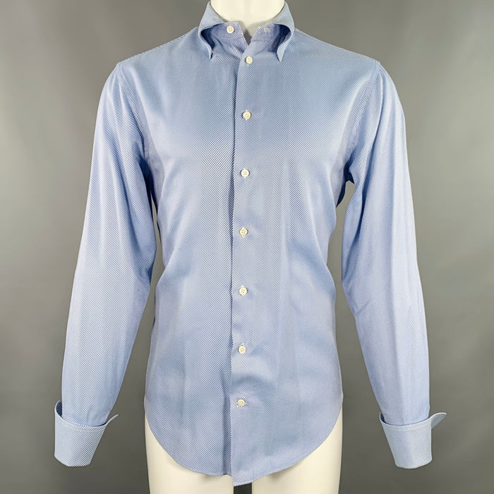 EMPORIO ARMANI Size M Blue White Stripe French Cuff Long Sleeve Shirt