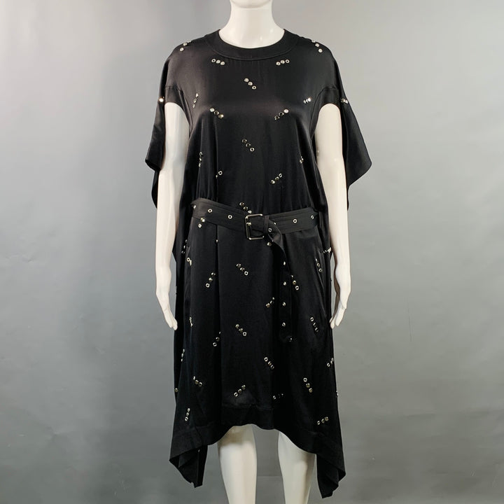 BURBERRY Size S Black Silk Studded Belted Cape Dress