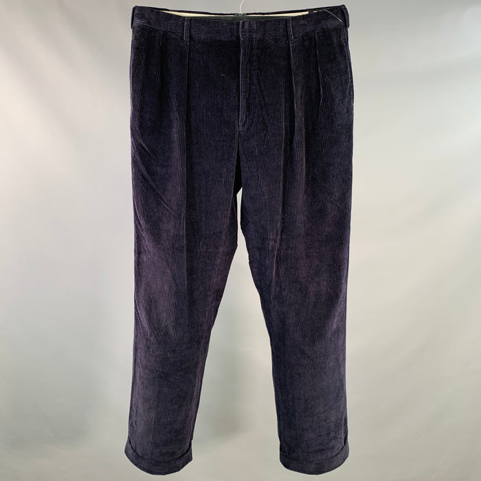RALPH LAUREN Size L Navy Corduroy Cotton Pleated Casual Pants