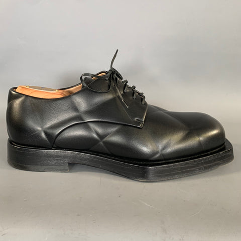 BOTTEGA VENETA Size 9 Black Quilted Leather Square Toe Lace Up Shoes