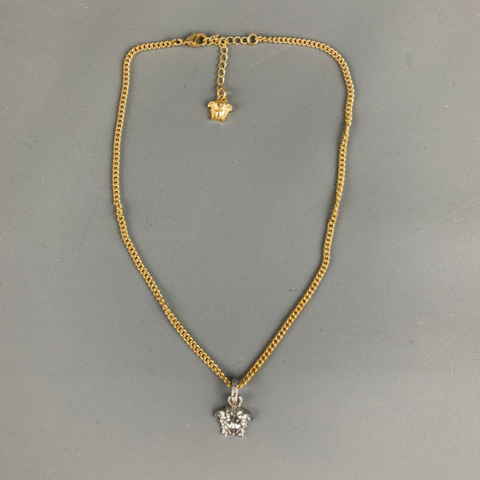 VERSACE Silver Gold Medusa Heads Metal Pendant Chocker Necklace