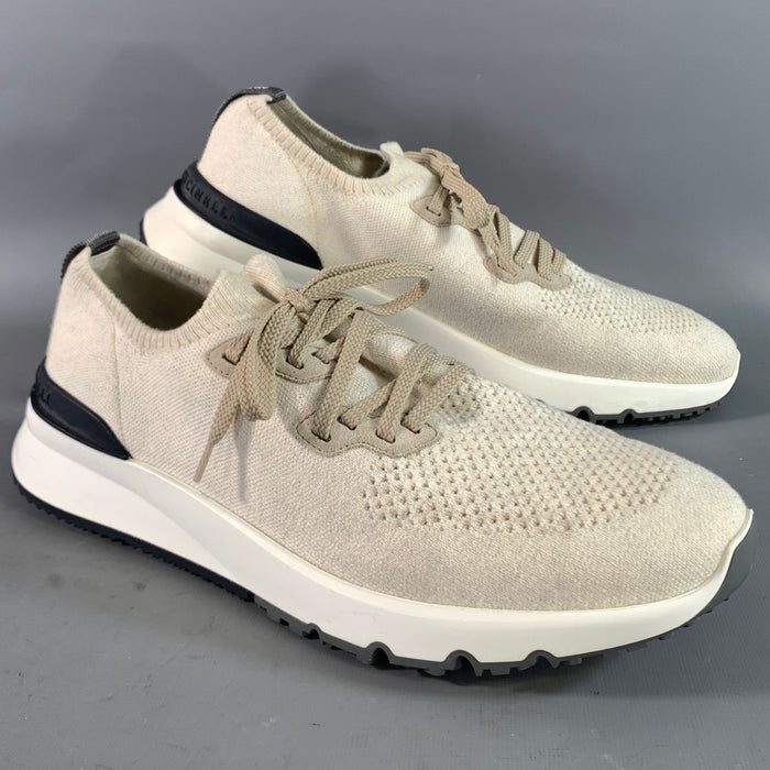 BRUNELLO CUCINELLI Size 13 Beige Knit Cotton Lace Up Sneakers