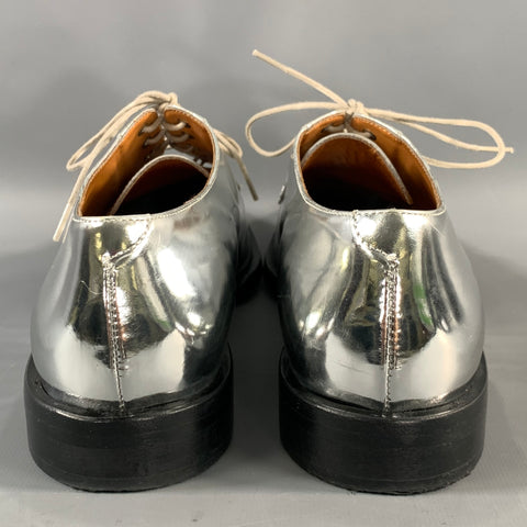 ROBERT CLERGERIE Size 8 Silver Metallic Leather Eyelash Lace Up Shoes