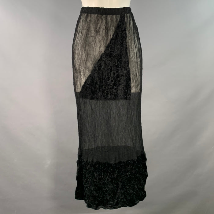 ISSEY MIYAKE Size XS Black Polyester Wrinkled Pencil Midi Skirt