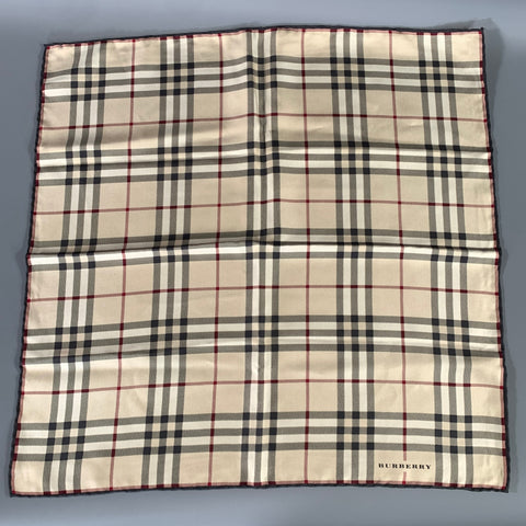 BURBERRY Brown Red & Black Plaid Silk Scarf