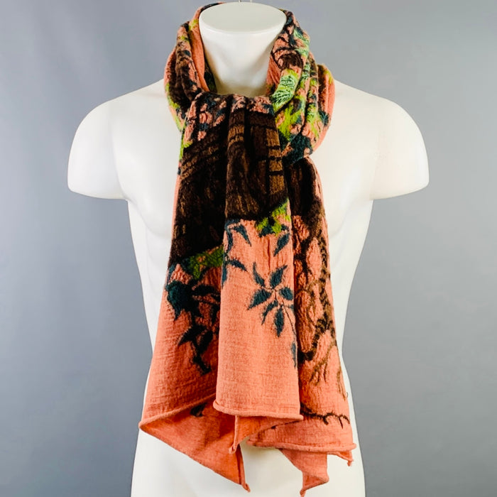 KAPITAL Orange Green Brown Leafy Tree Wool Scarf