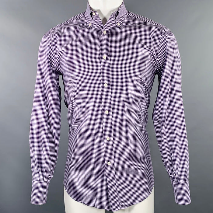 BRUNELLO CUCINELLI Size S Purple White Gingham Cotton Long Sleeve Shirt