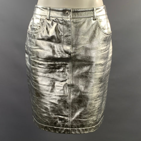 MOSCHINO COUTURE FW2018 Size 8 Silver Leather 182D A37055471 Metallic Sheep Skin Skirt