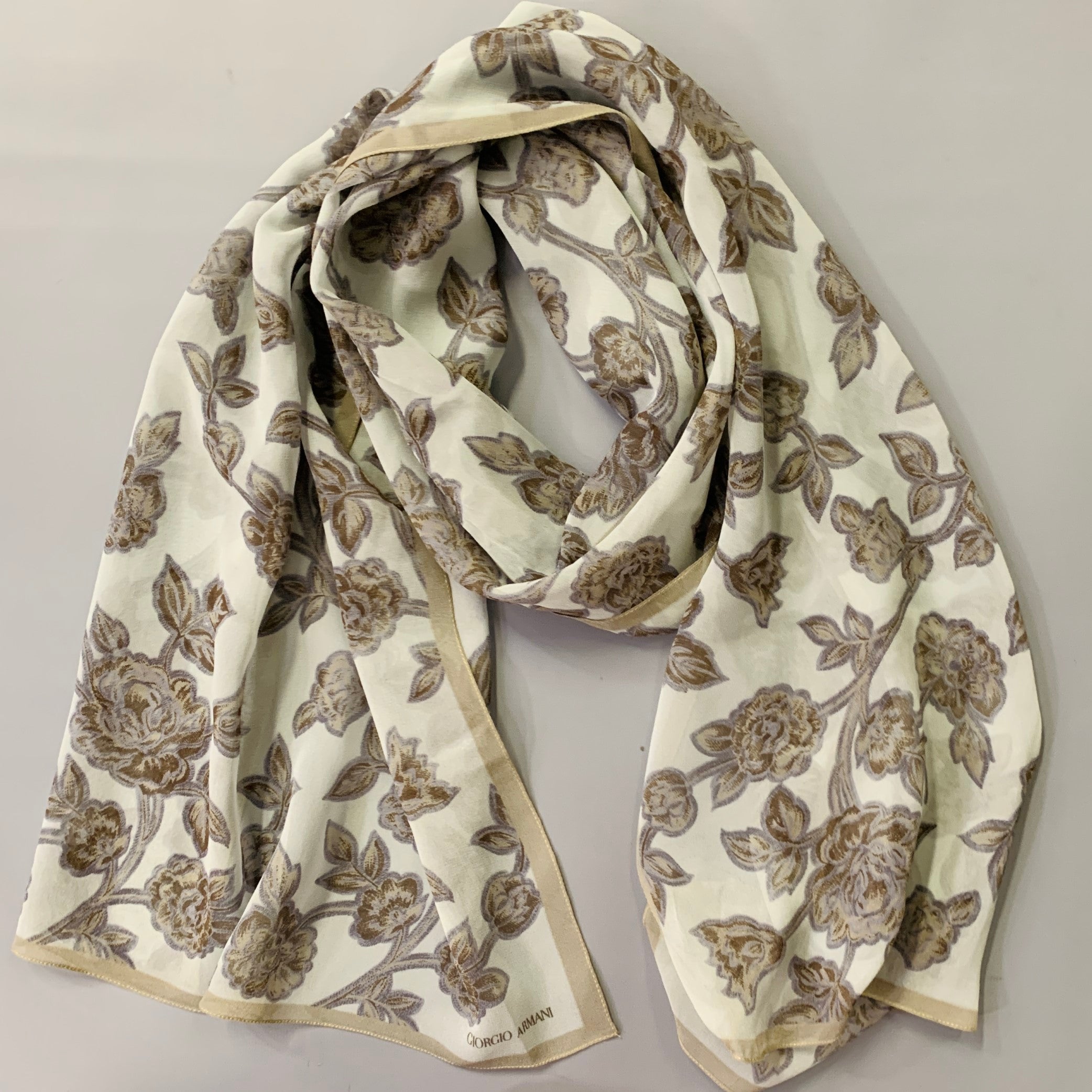 GIORGIO ARMANI Grey Blue Floral Silk Scarf Shawl – Sui Generis