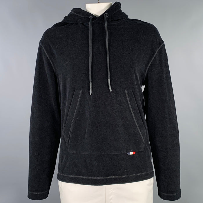 MONCLER Size L Black Terrycloth Cotton Hooded Sweatshirt