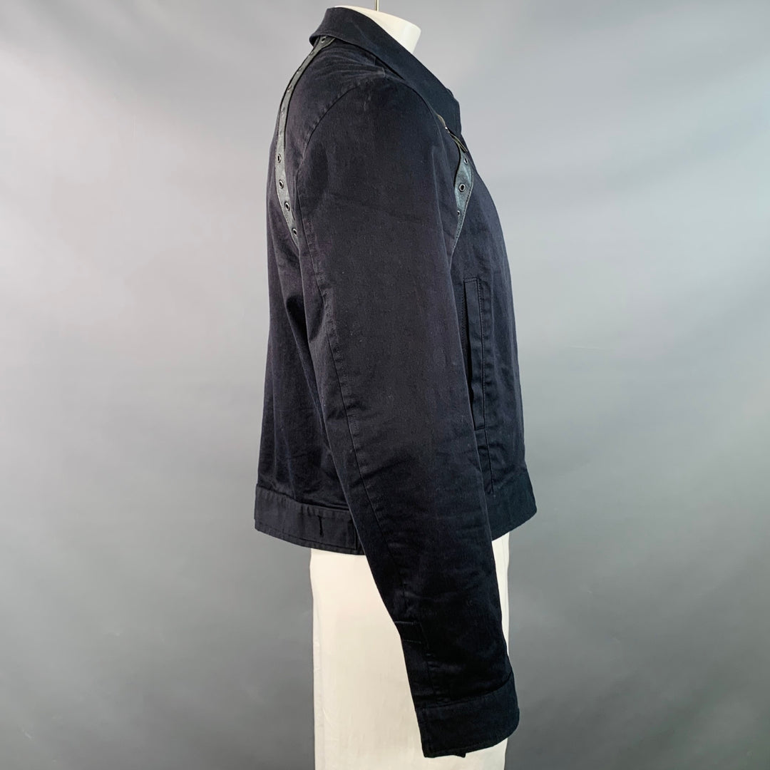 JOHN BARTLETT Size 44 Black Cotton Blend Twill Harness Zip Up Jacket