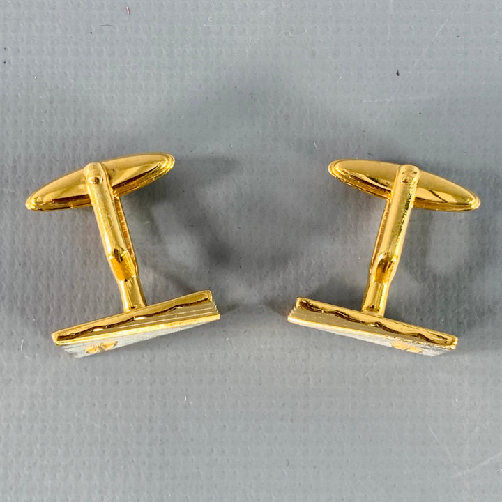 DUNHILL Gold Silver Engraved Metal Cuff Link Tie Clip Set
