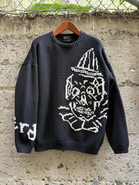 ENFANTS RICHES DEPRIMES FW2022 M Black White Knitted Merino Wool Crew Neck Sweater