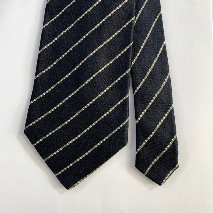 ERMENEGILDO ZEGNA Black Grey Dotted Stripe Silk Tie