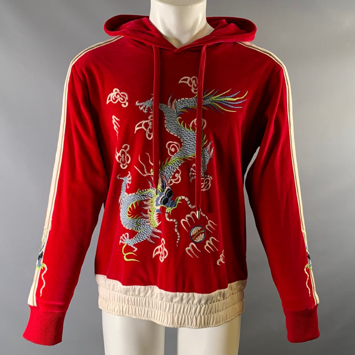 GUCCI Size M Red Cream Cotton Hooded Sweatshirt