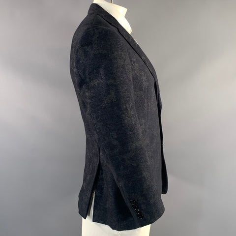ETRO Chest Size 42 Navy Grey Jacquard Wool & Cotton Notch Lapel Sport Coat