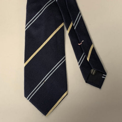 BORRELLI Navy Blue Cream Stripe Silk Cashmere Tie