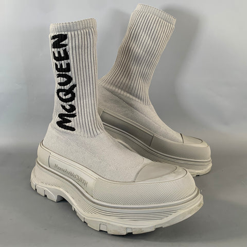 ALEXANDER MCQUEEN Size 9 Grey Ribbed Wool Blend Pull On Boots
