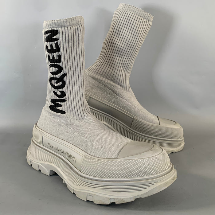 ALEXANDER MCQUEEN Size 9 Grey Ribbed Wool Blend Pull On Boots