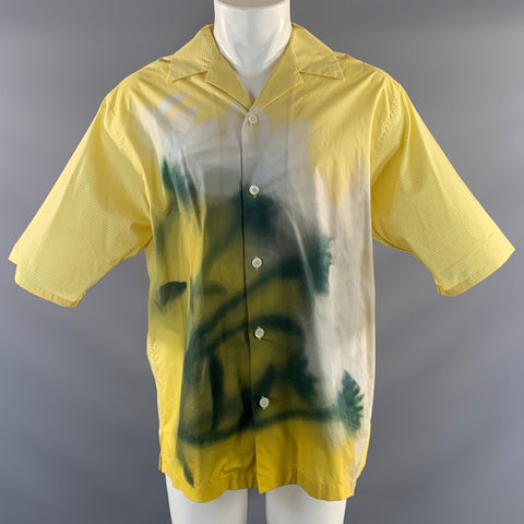 KENZO Size M Yellow Green Abstract Cotton Button Up Short Sleeve Shirt