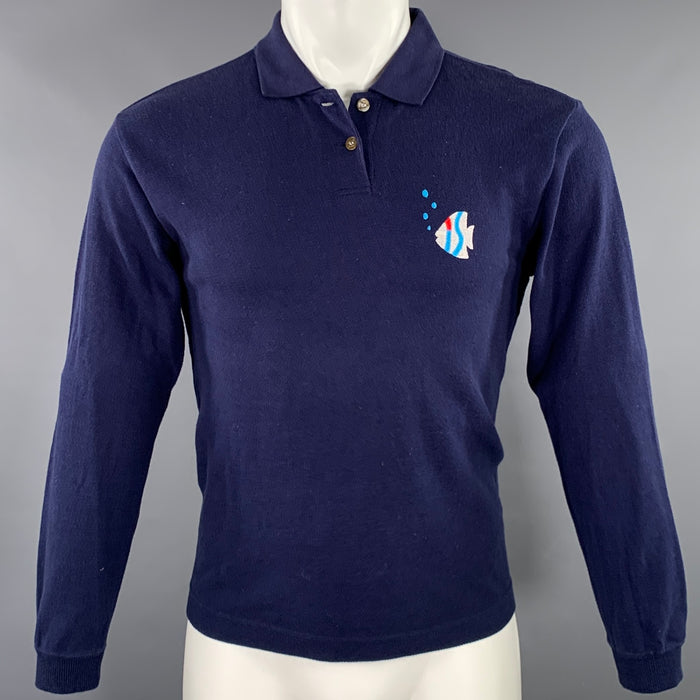 ISSEY MIYAKE Size M Navy Cotton Embroidered Fish Polo