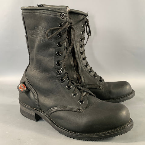 HARLEY DAVIDSON Size 9.5 Black Leather Lace Up Boots