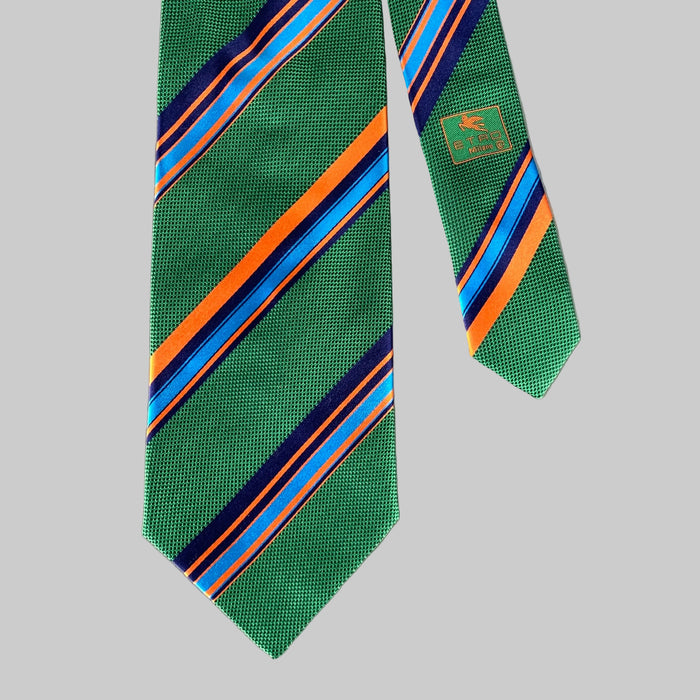 ETRO Green Orange & Blue Stripe Silk Tie