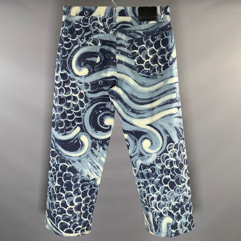 GUCCI Size 34 Blue Abstract Cotton Wide Leg Casual Pants