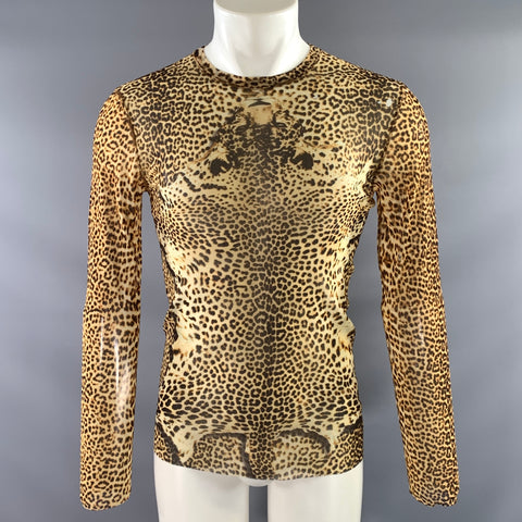 JEAN PAUL GAULTIER Size L Brown Black Leopard Print Polyamide Mesh Pullover
