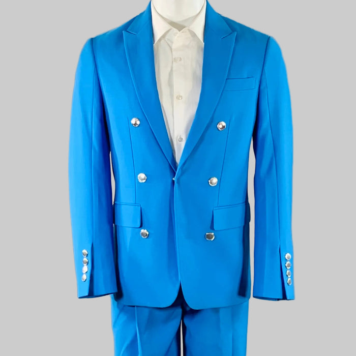 BURBERRY SS23 Size 34 Blue Wool Peak Lapel Double Breasted Suit