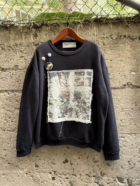 ENFANTS RICHES DEPRIMES SS2016 XL Black Patch Cotton Crew Neck Sweatshirt