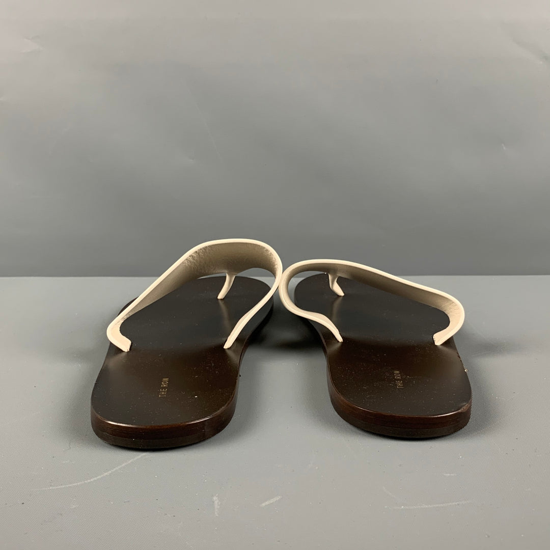 THE ROW Size 7.5 Cream Brown Leather Thong Sandals