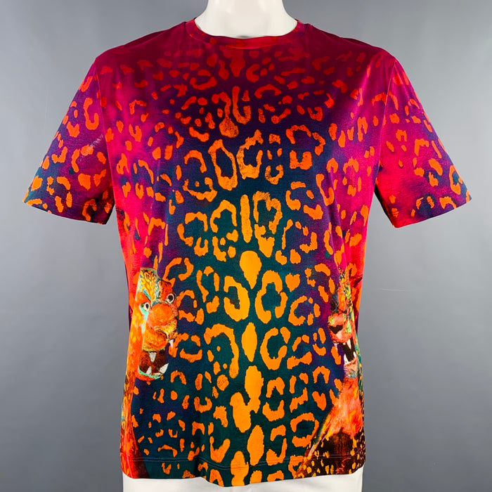 VERSACE Size XXXL Orange Pink Animal Print Cotton Short Sleeve T-shirt