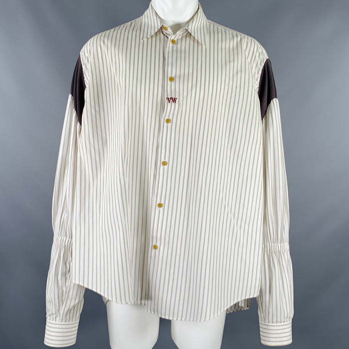 VIVIENNE WESTWOOD Size 36 White Brown Stripe Cotton Oversized Long Sleeve Shirt