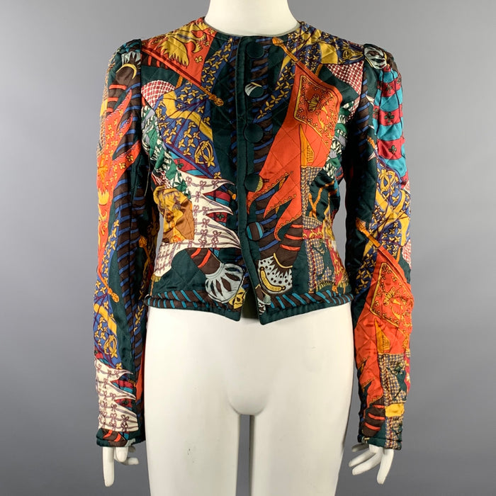 HERMES 1990's Etendards Et Bannieres Size 12 Multi-Color Cashmere Wool Reversible Jacket