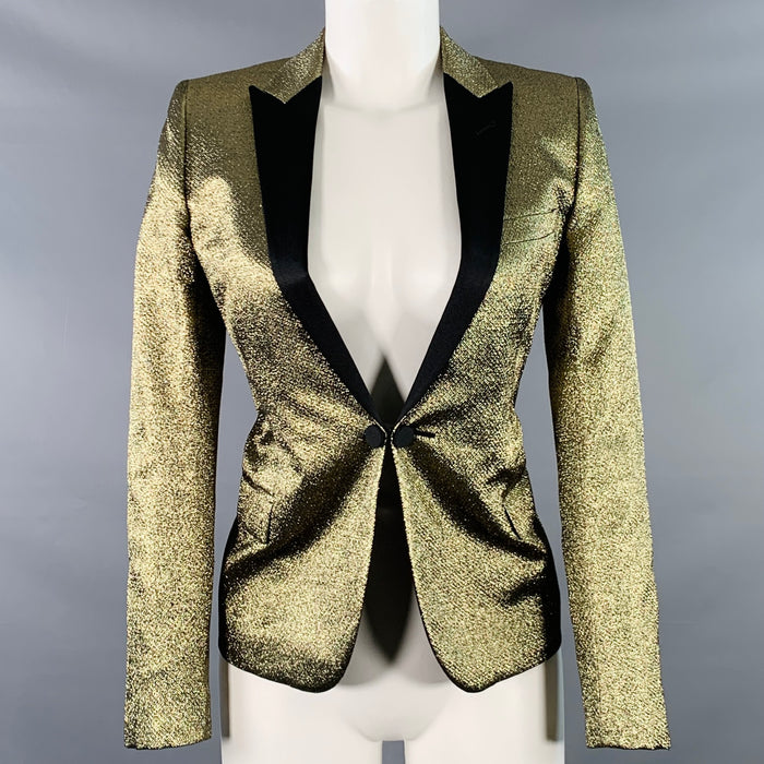 SAINT LAURENT Size 4 Gold Black Polyester Blend Tuxedo Jacket Blazer