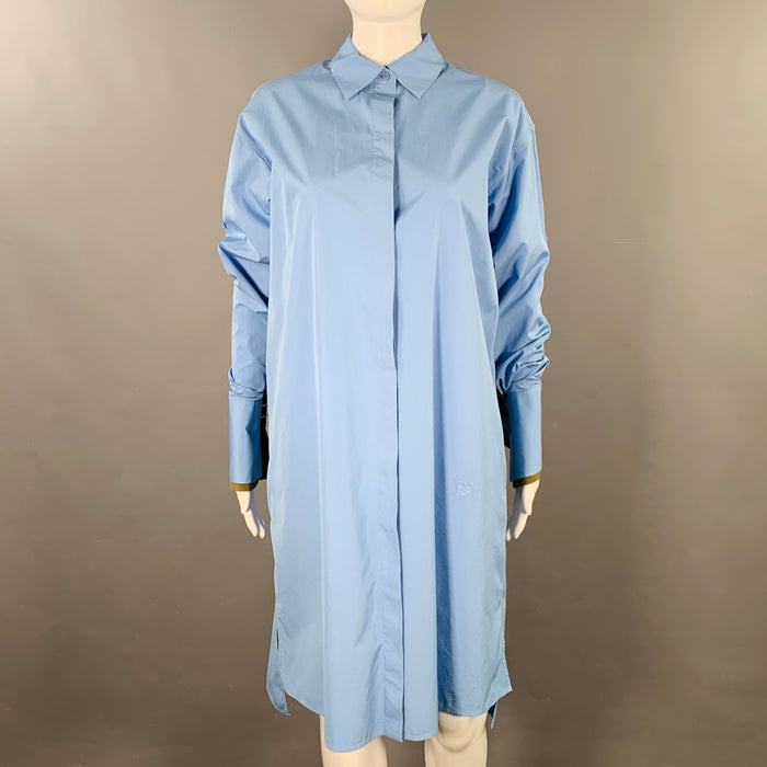 LOEWE Size 4 Blue Olive Cotton Mixed Fabrics Shirt Dress