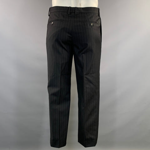 DOLCE & GABBANA Chest Size 42 Black Navy Stripe Wool Peak Lapel 36 27 Suit