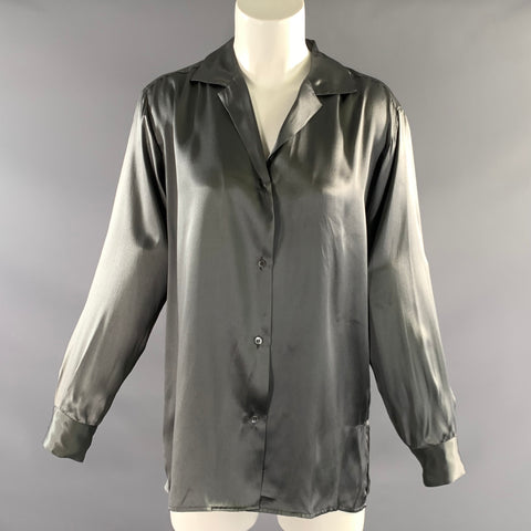 AGNÈS B. Size L Grey Silk Button Up Blouse