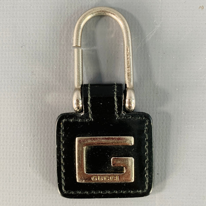 GUCCI Black Silver Leather Monogram Key Holder