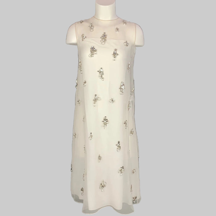 GIVENCHY SS 2021 Size 4 Cream Polyester Crystal Embellished Organza Shift Dress