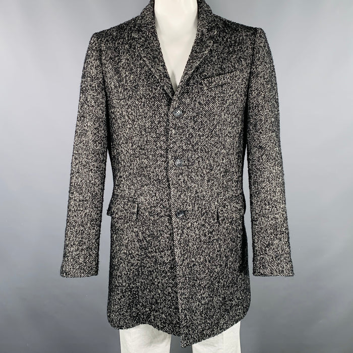 MICHAEL KORS Size L Black White Herringbone Wool Blend Coat