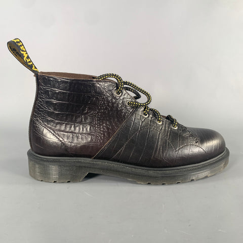 DR. MARTENS Size 9 Brown Dark brown Croc Embossed Leather Ankle Boots