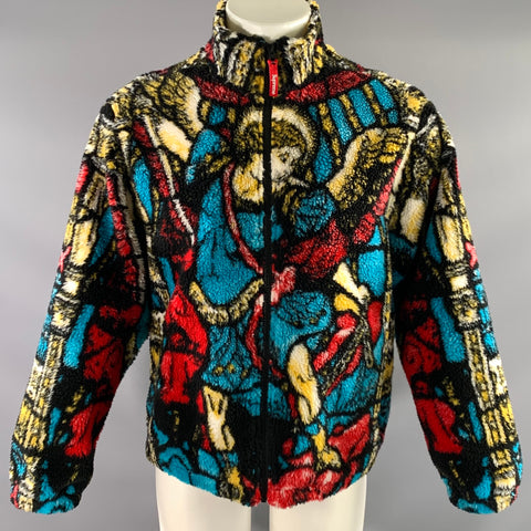 SUPREME SS2021 Size M Black Multi Color Abstrack floral Acrylic & Polyester Sherpa Coat