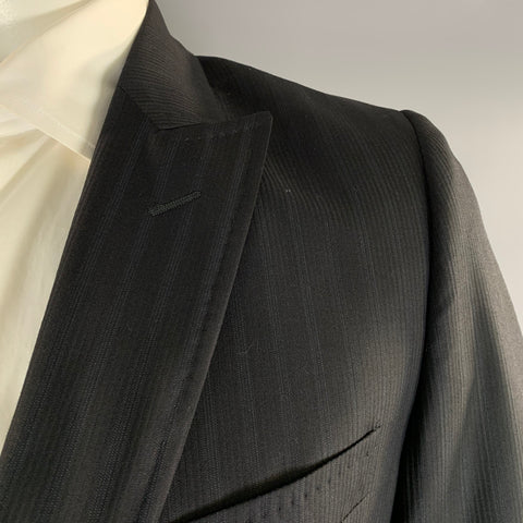 DOLCE & GABBANA Chest Size 42 Black Navy Stripe Wool Peak Lapel 36 27 Suit