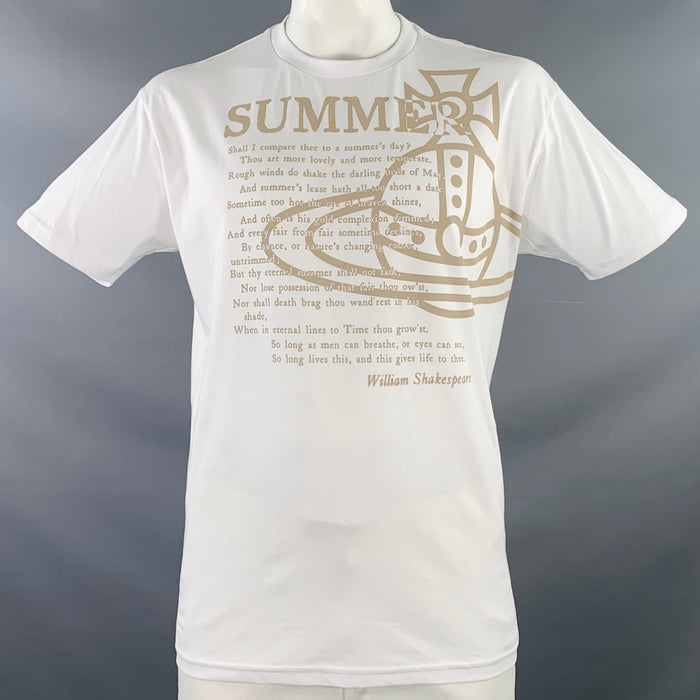 VIVIENNE WESTWOOD Size L Summer Classic White Beige Logo Cotton Blend Crew Neck T-shirt